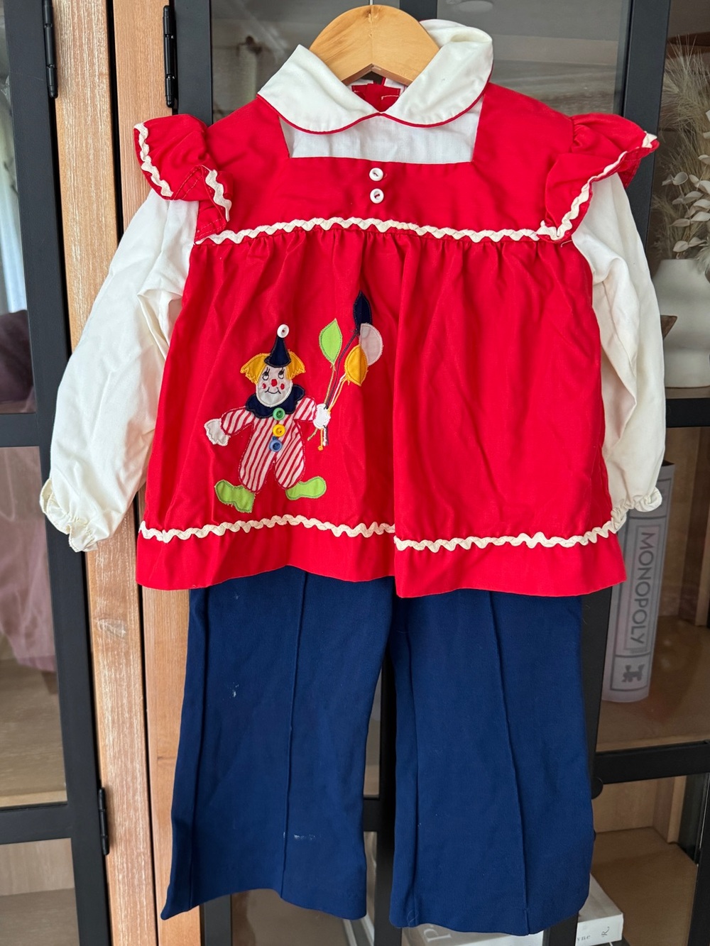 Vintage 1970s clown circus set applique pants toddler girl long sleeve balloons